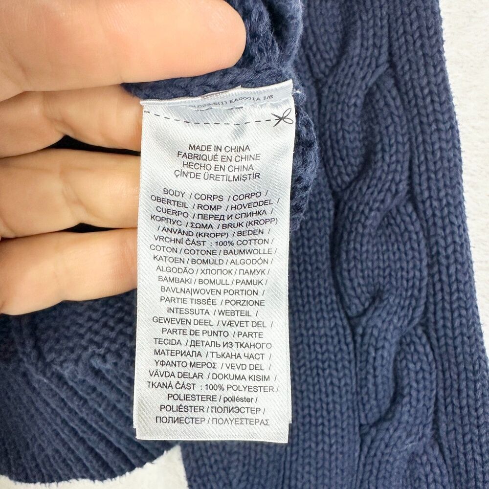 Lauren Ralph Lauren Cropped Cable Knit Sweater Size XL Navy Blue Cotton Classic - Picture 4 of 4